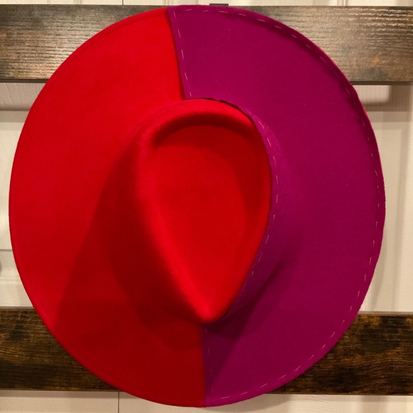 🆕EUGENIA KIM RED & FUCHSIA PINK PURPLE HARLOWE WIDE BRIM FEDORA GEOMETRIC CROWN - Picture 3 of 16
